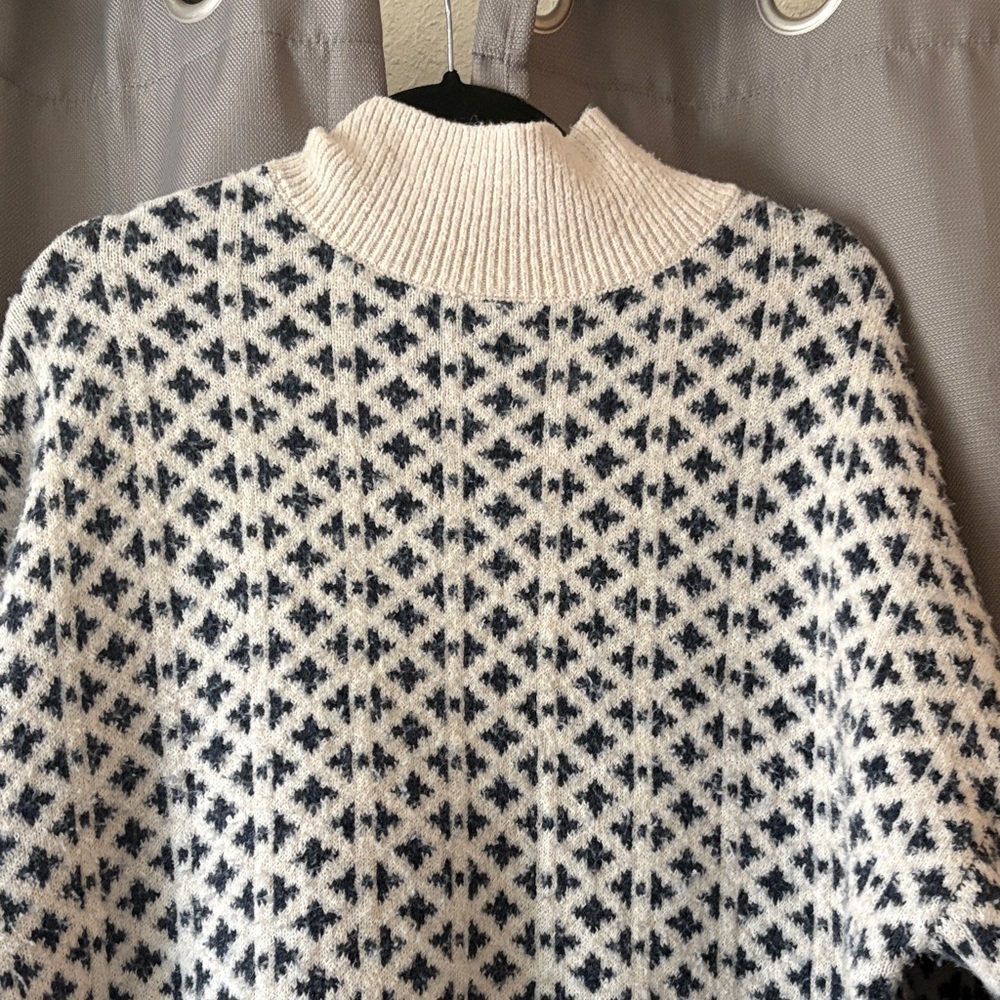 For The Republic Navy and Cream Patterned Turtleneck Sweater